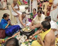 Shri Guru Paduka Pujana and Teertha Vitarana; Picture Courtesy Shri Chandrashekhar Padubidri