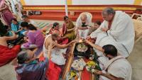 Shri Guru Paduka Pujana and Teertha Vitarana; Picture Courtesy Shri Chandrashekhar Padubidri