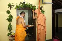 HH Swamiji arriving at Guru Math, Mallapur on 12th February 2021 for the Punar Pratishtha ceremonies (14th of Feb 2021).