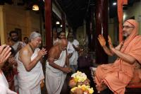 HH Swamiji arriving at Guru Math, Mallapur on 12th February 2021 for the Punar Pratishtha ceremonies (14th of Feb 2021).