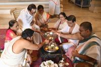 Shri Guru Paduka Pujana and Teertha Vitarana; Picture Courtesy Shri Dinesh Karkal