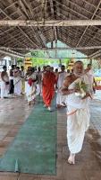 H.H. Shrimat Vamanashram Swamiji being received by Narayan Mallapur mam and Ulman Gurubhat mam with Poorna Kumbha